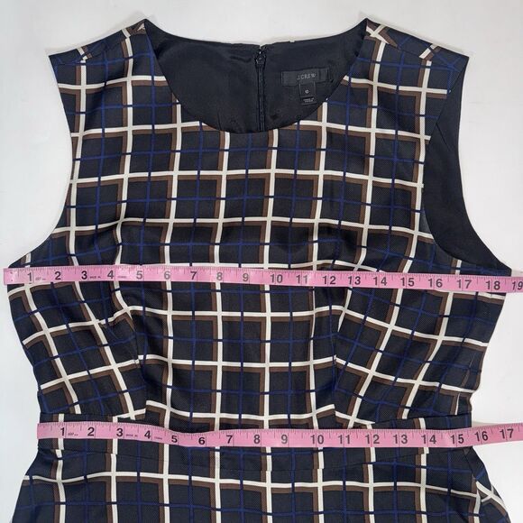 J Crew Silk A Line Twill Midi Dress Black Blue Ivory Windowpane Check Women 10 - Picture 6 of 11